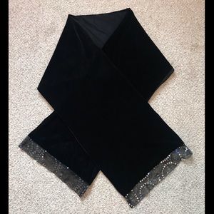 Black Velvet Scarf with Sequin Sparkle Trim